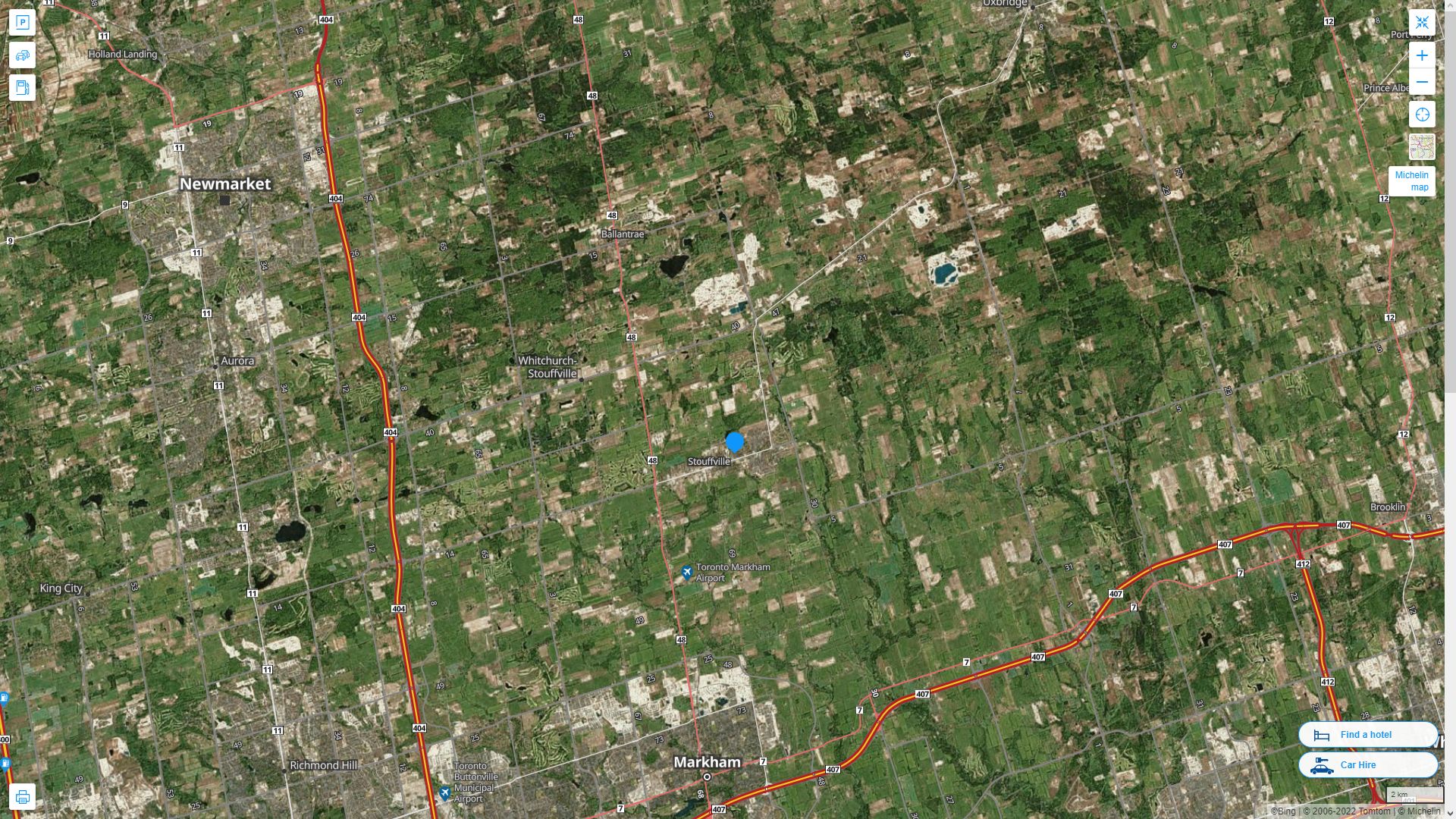 Stouffville Canada Autoroute et carte routiere avec vue satellite